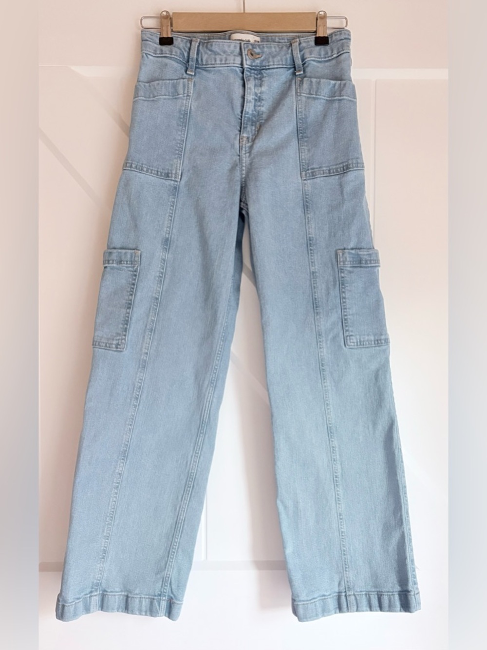 Abercrombie Wide Leg Cargo Jeans Light Wash High Rise Kids 17/18